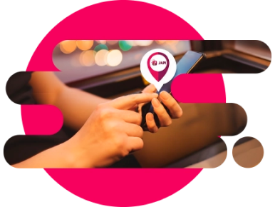 Mano con celular eligiendo punto de abordaje Japi