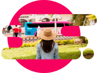 mujer con sombrero mirando a autobús Japi