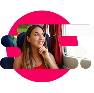 mujer viajando en autobús mirando por la ventana