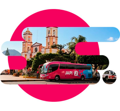 autobús Japi estacionado al lado de iglesia