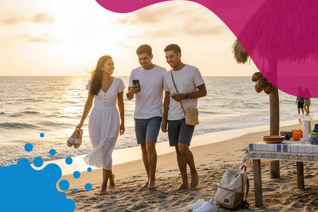 amigos caminando en la playa | JAPI